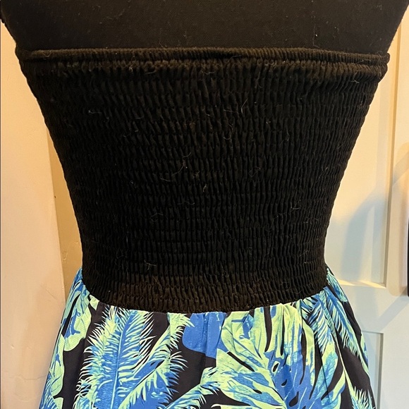 Strapless Black and Blue Tropical Maxi Dress M - Picture 5 of 5